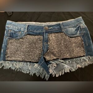 Vanilla Star Jean Shorts with faux jewels in size 11. Distressed look.